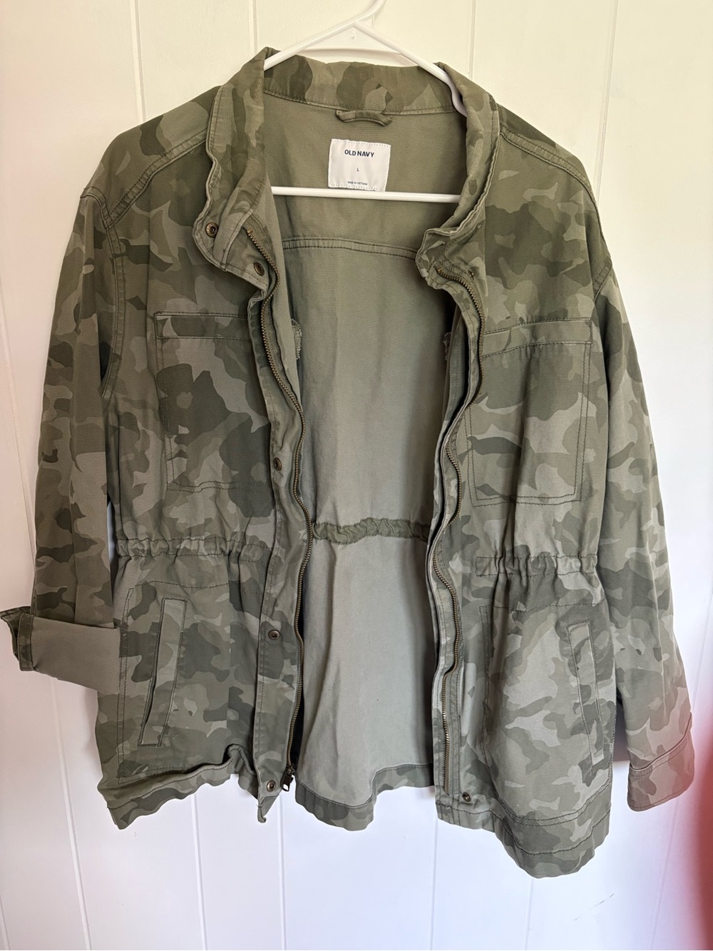 Women’s Size Large Camo Utility Cinchwaist Full Zip Jacket; Anorak, Gorpcore
